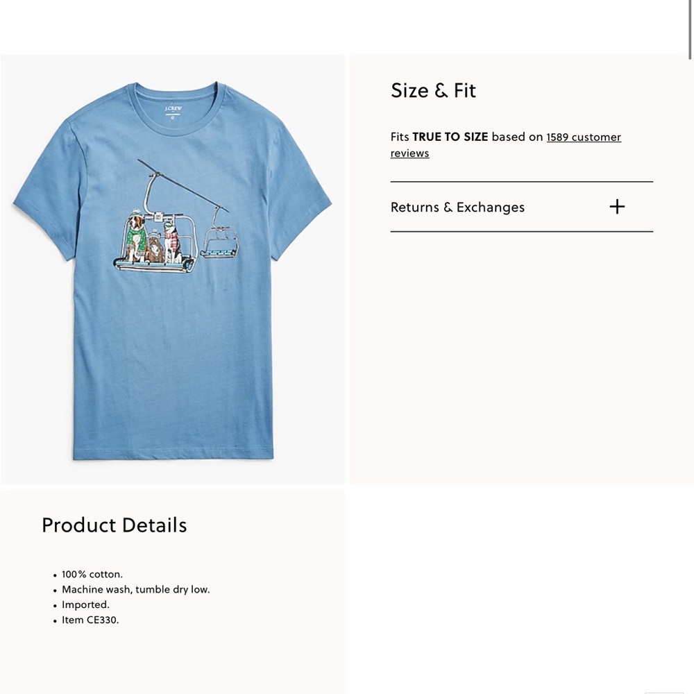 NWT J Crew Factory Dog ski lift graphic blue cotton tee winter Sold out XL - Picture 2 of 6